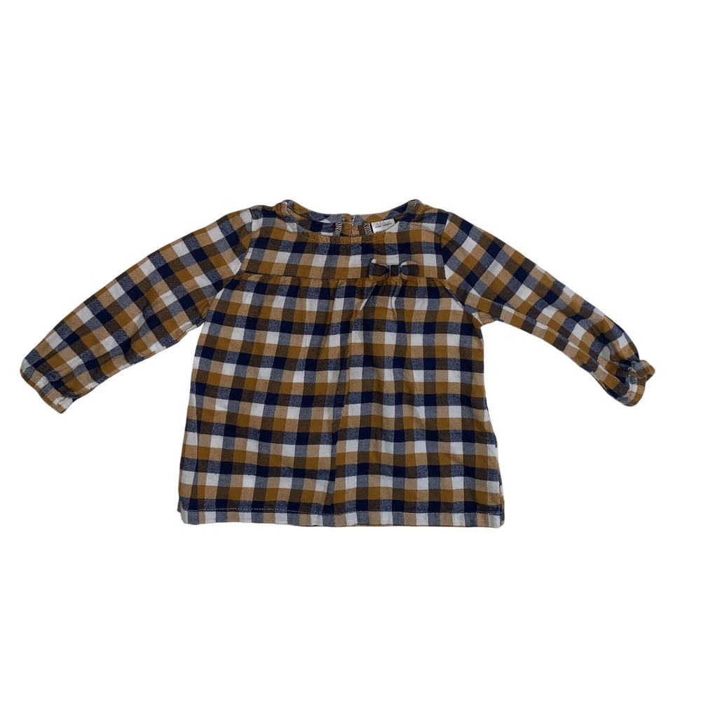 Carters 12M Mustard Yellow Navy Blue Gingham Plaid Long Sleeve Bow Top 1J165910
